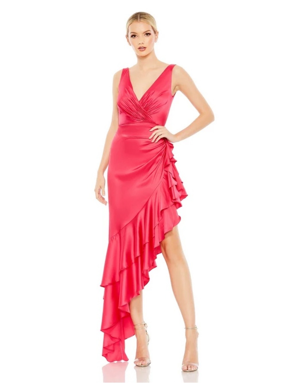 Mac Duggal Ruffled Asymmetrical Satin Dress